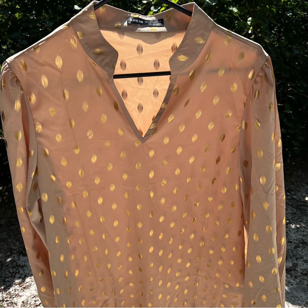 Elegant Polka Dot Notched V Neck Long Sleeve Tunic Dress Blouse modest layer - Picture 7 of 15